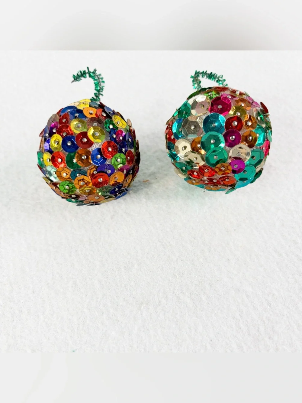 Vintage Handmade Christmas Push Pin Ornaments Sequins Ball Beaded Holiday Retro